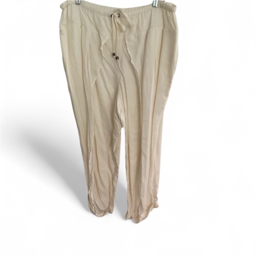 FREE PEOPLE CREAM DRAWSTRING ELASTIC WAIST LIGHTWEIGHT PARACHUTE PANTS LARGE